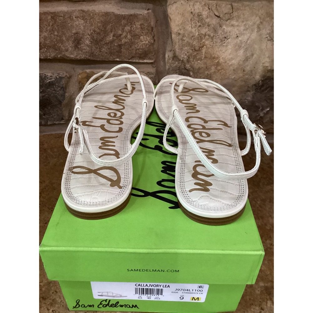 Sam Edelman Calla Ivory Lea Embossed Leather Strappy Flat Sandals Women 9 M New - Picture 6 of 7